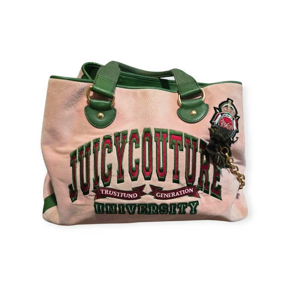 Juicy Couture Handbags - RARE VINTAGE Juicy Couture University Pink and Green Tote Bag